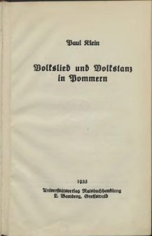 Volkslied und Volkstanz in Pommern