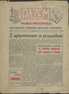 Razem Młodzi Przyjaciele : pismo młodzieży studenckiej Politechniki Szczecińskiej. 1956 nr 4