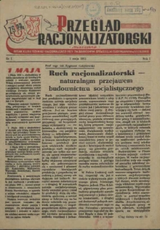 Przegląd Racjonalizatorski : organ Klubu Techniki i Racjonalizacji przy Zw. Branżowym Sp&oacute;łdzielni Budowlanych. R.1, 1953 nr 1