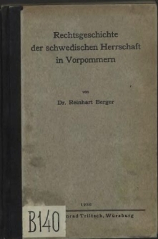 Rechtsgeschichte der schwedischen Herrschaft in Vorpommern