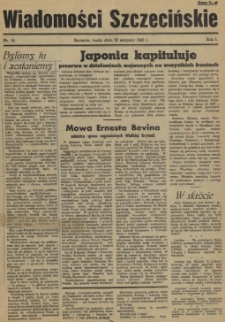 Wiadomości Szczecińskie : biuletyn Urzędu Informacji i Propagandy na Okręg Pomorze Zachodnie. R.1, 1945 nr 14