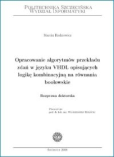 Opracowanie algorytmów przekładu zdań w języku VHDL opisujących logikę kombinacyjną na równania boolowskie
