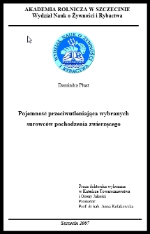 Pojemność przeciwutleniająca wybranych surowców pochodzenia zwierzęcego