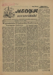 Medyk Szczeciński : pismo student&oacute;w Pomorskiej Akademii Medycznej. 1955 nr 3