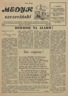 Medyk Szczeciński : pismo student&oacute;w Pomorskiej Akademii Medycznej. 1955 nr 8-9