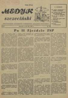 Medyk Szczeciński : pismo student&oacute;w Pomorskiej Akademii Medycznej. 1955 nr 10