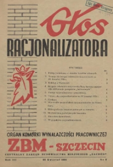 Głos Racjonalizatora : organ komórki wynalazczości pracowniczej ZBM-Szczecin. 1954 nr 8
