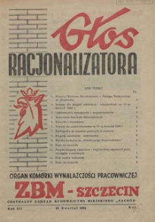 Głos Racjonalizatora : organ kom&oacute;rki wynalazczości pracowniczej ZBM-Szczecin. 1954 nr 9