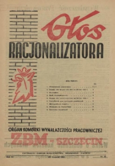 Głos Racjonalizatora : organ kom&oacute;rki wynalazczości pracowniczej ZBM-Szczecin. 1955 nr 12