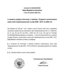 Uchwała Rady Miejskiej w Koszalinie nr XXXIII/389/2009