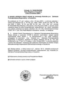 Uchwała Rady Miejskiej w Koszalinie nr XXXIII/394/2009
