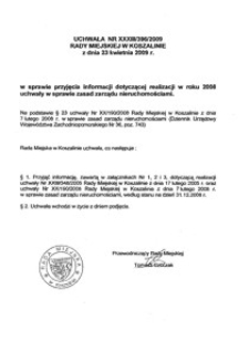 Uchwała Rady Miejskiej w Koszalinie nr XXXIII/396/2009