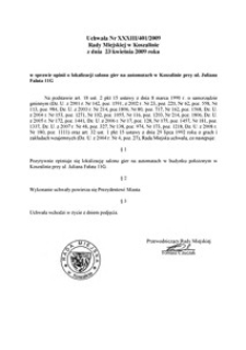 Uchwała Rady Miejskiej w Koszalinie nr XXXIII/401/2009