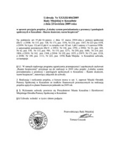 Uchwała Rady Miejskiej w Koszalinie nr XXXIII/404/2009