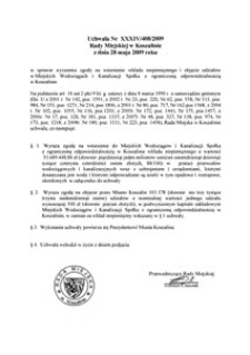 Uchwała Rady Miejskiej w Koszalinie nr XXXIV/408/2009