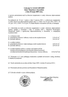 Uchwała Rady Miejskiej w Koszalinie nr XXXIV/409/2009