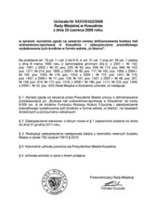 Uchwała Rady Miejskiej w Koszalinie nr XXXVII/422/2009