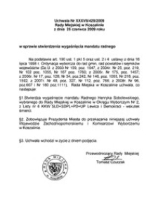 Uchwała Rady Miejskiej w Koszalinie nr XXXVII/428/2009