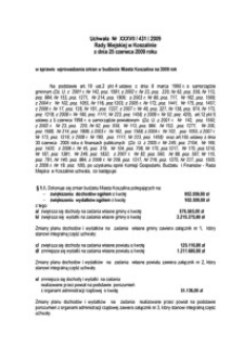 Uchwała Rady Miejskiej w Koszalinie nr XXXVII/431/2009