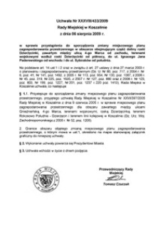 Uchwała Rady Miejskiej w Koszalinie nr XXXVIII/433/2009