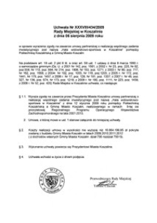 Uchwała Rady Miejskiej w Koszalinie nr XXXVIII/434/2009