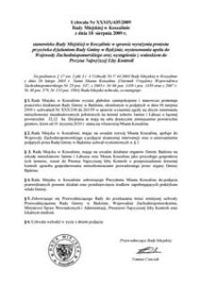 Uchwała Rady Miejskiej w Koszalinie nr XXXIX/435/2009