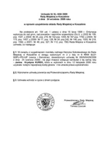 Uchwała Rady Miejskiej w Koszalinie nr XL/436/2009