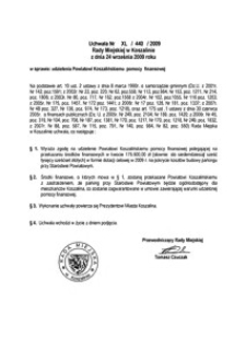 Uchwała Rady Miejskiej w Koszalinie nr XL/440/2009