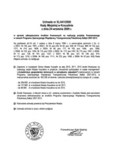 Uchwała Rady Miejskiej w Koszalinie nr XL/441/2009