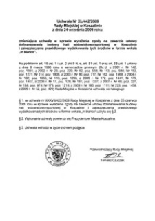 Uchwała Rady Miejskiej w Koszalinie nr XL/442/2009