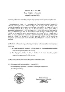 Uchwała Rady Miejskiej w Koszalinie nr XL/447/2009
