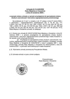 Uchwała Rady Miejskiej w Koszalinie nr XL/449/2009