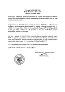 Uchwała Rady Miejskiej w Koszalinie nr XL/452/2009