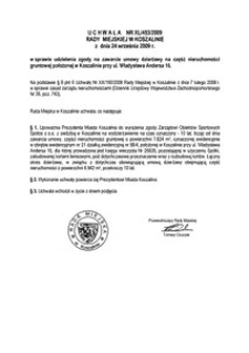 Uchwała Rady Miejskiej w Koszalinie nr XL/453/2009