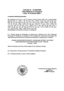 Uchwała Rady Miejskiej w Koszalinie nr XL/456/2009