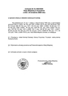 Uchwała Rady Miejskiej w Koszalinie nr XL/460/2009