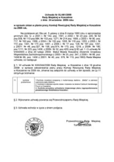 Uchwała Rady Miejskiej w Koszalinie nr XL/461/2009