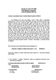 Uchwała Rady Miejskiej w Koszalinie nr XLIII/475/2009