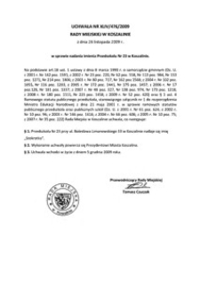 Uchwała Rady Miejskiej w Koszalinie nr XLIV/476/2009