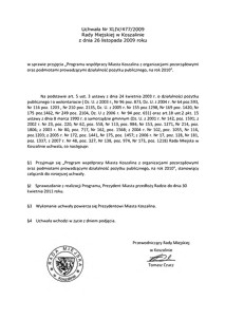 Uchwała Rady Miejskiej w Koszalinie nr XLIV/477/2009
