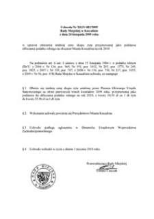 Uchwała Rady Miejskiej w Koszalinie nr XLIV/482/2009