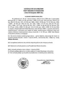 Uchwała Rady Miejskiej w Koszalinie nr XLIV/498/2009