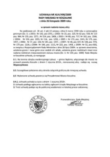 Uchwała Rady Miejskiej w Koszalinie nr XLIV/499/2009