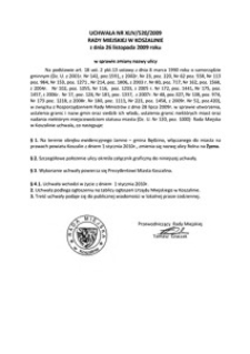 Uchwała Rady Miejskiej w Koszalinie nr XLIV/520/2009