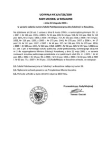 Uchwała Rady Miejskiej w Koszalinie nr XLIV/526/2009