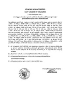 Uchwała Rady Miejskiej w Koszalinie nr XLIV/530/2009