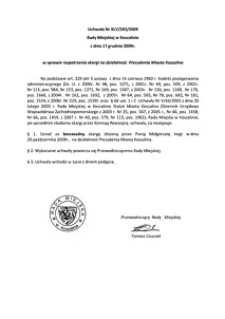 Uchwała Rady Miejskiej w Koszalinie nr XLV/543/2009