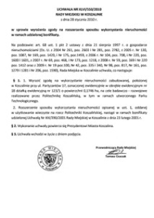 Uchwała Rady Miejskiej w Koszalinie nr XLVI/550/2010