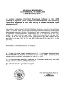 Uchwała Rady Miejskiej w Koszalinie nr LI/601/2010