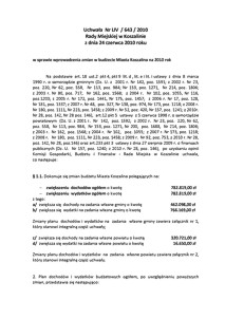 Uchwała Rady Miejskiej w Koszalinie nr LIV/643/2010